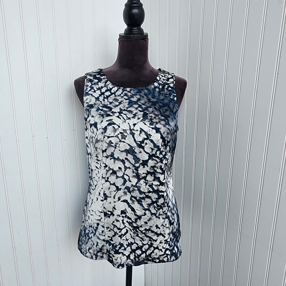 Ann Taylor Womens Blue Gray Satin Sleeveless Blouse Top Office Workwear Preppy M - Picture 1 of 10